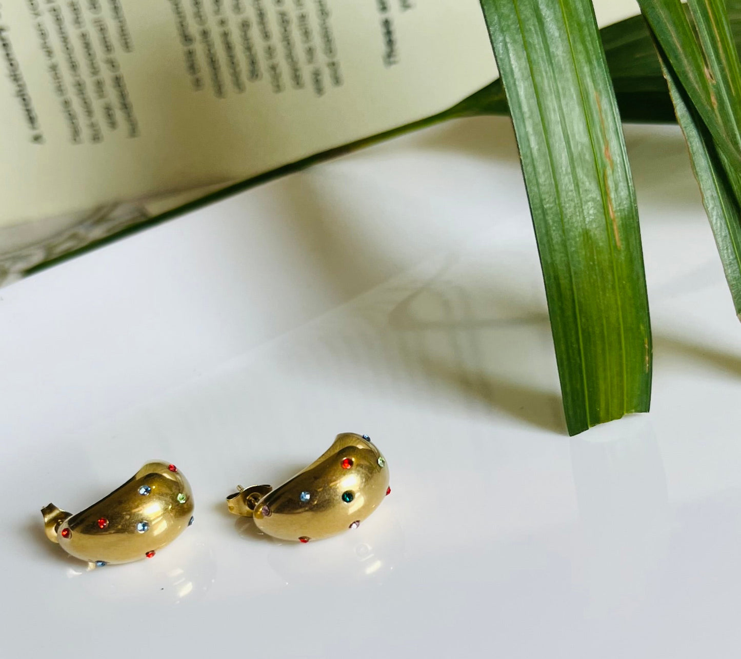 Gold Rhinestones Tear Drop Earrings