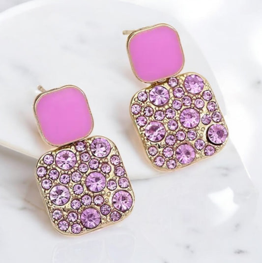 Trendy Pink Crystal Stone Stud Earrings for Women & Girls