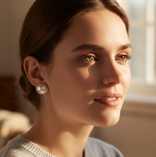 White Round Pearl Studs