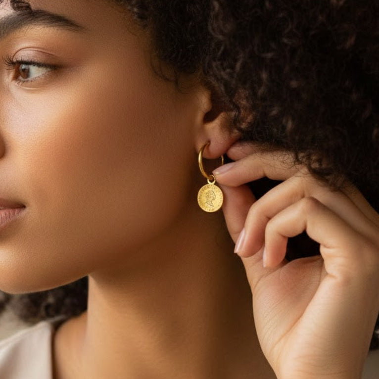 Queen Elizabeth Coin Hoop Earrings