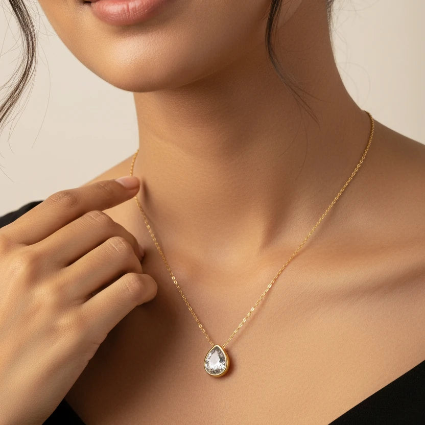 Cubic Zirconia Water Drop Pendant - White