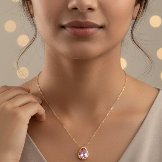 Cubic Zirconia Water Drop Pendant - Pink