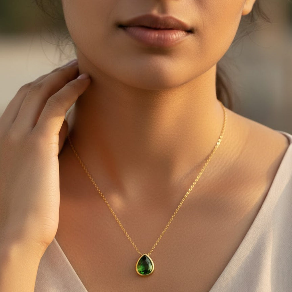 Cubic Zirconia Water Drop Pendant - Green