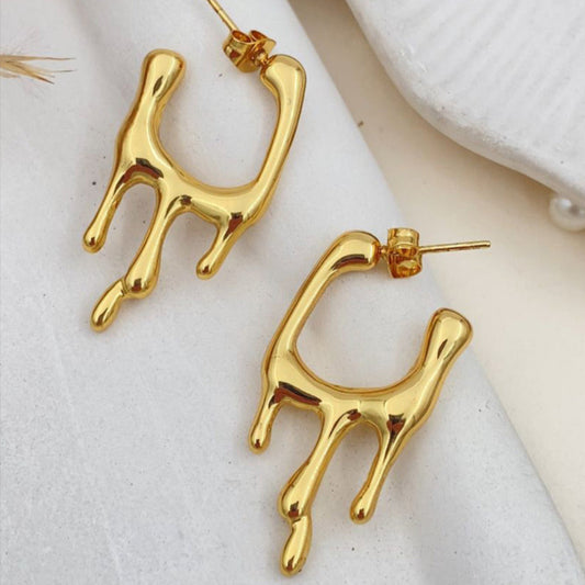 Gold Abstract Drip Hoop Earrings
