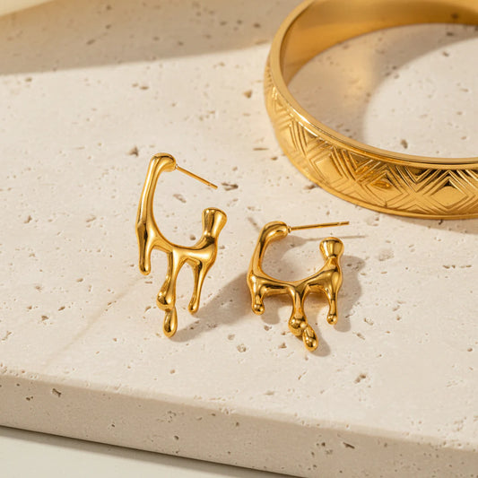 Gold Abstract Drip Hoop Earrings