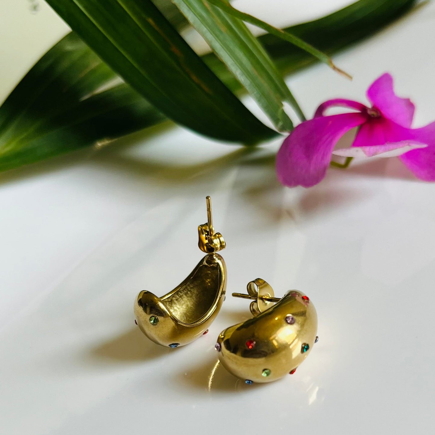 Gold Rhinestones Tear Drop Earrings