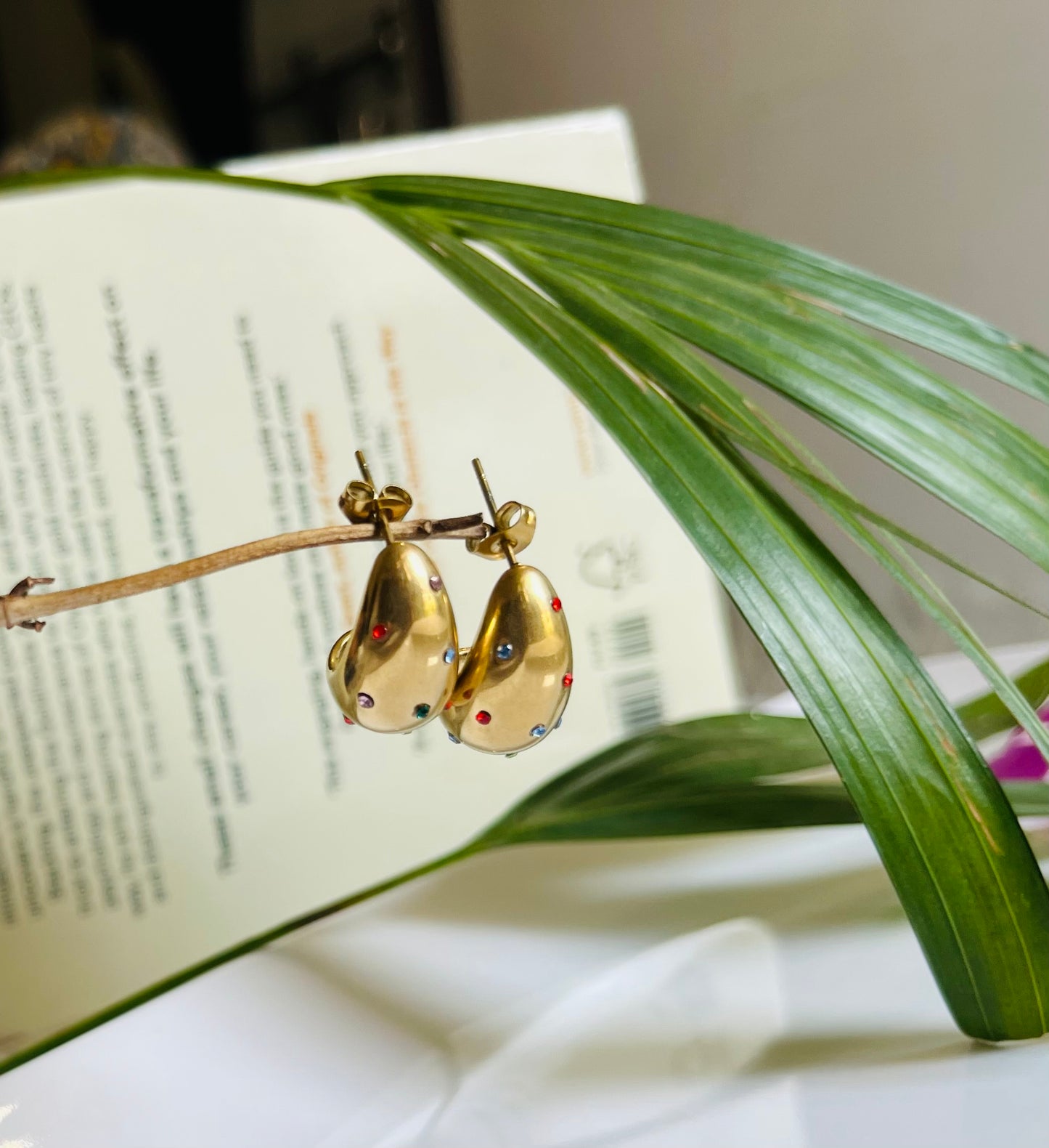 Gold Rhinestones Tear Drop Earrings