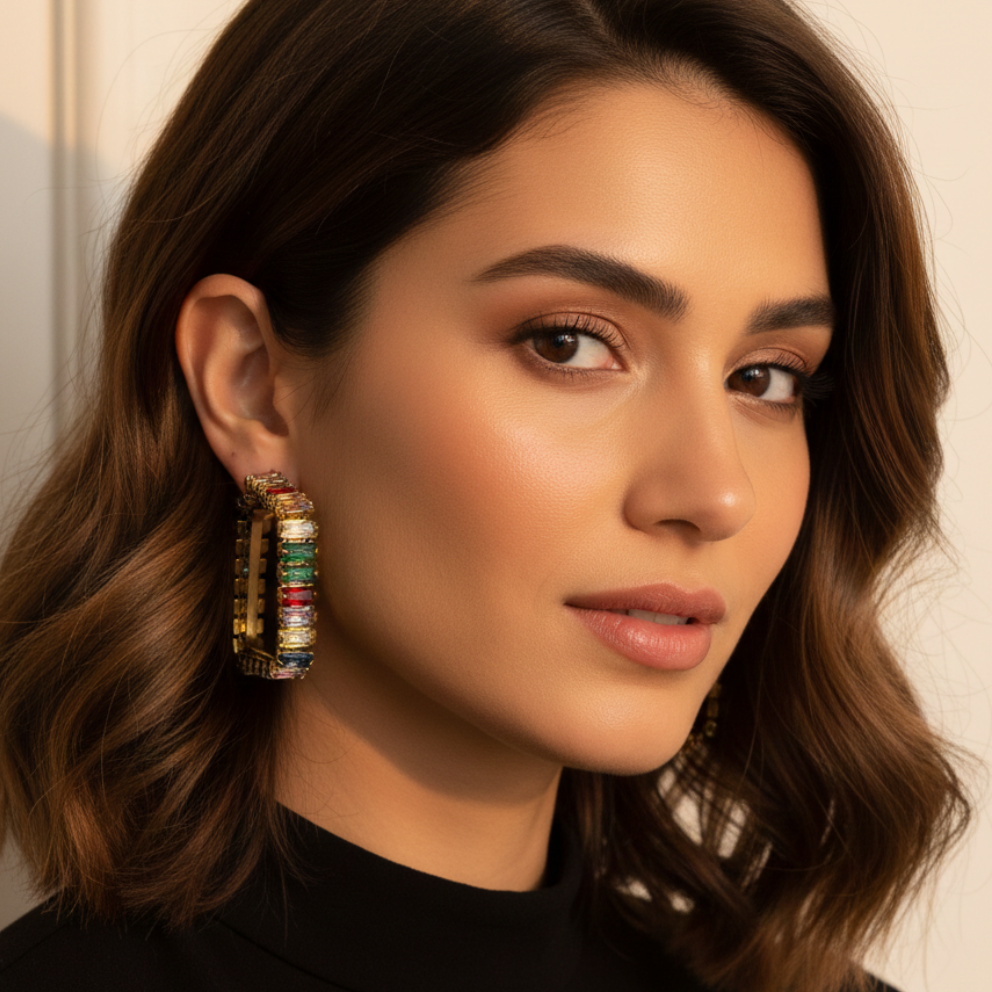 Multicolor Zircon Huggie Hoops